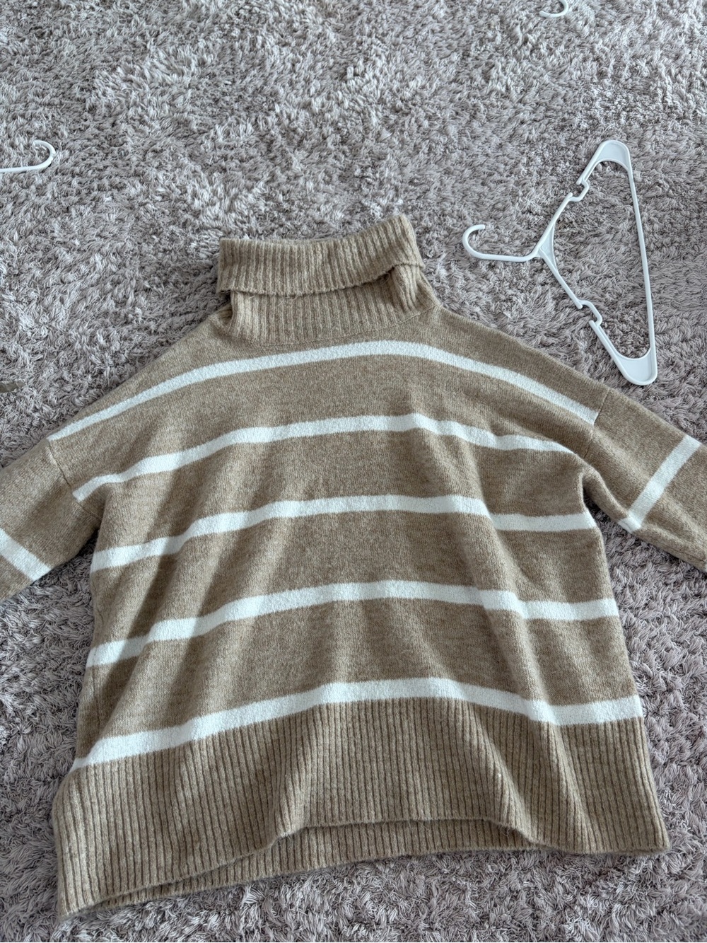 Lulu's Taupe and White Striped Turtleneck Sweater